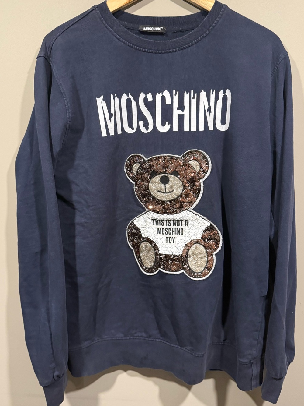 Moschino Men's Navy sequined this is not moschino Logo Sweatshirt